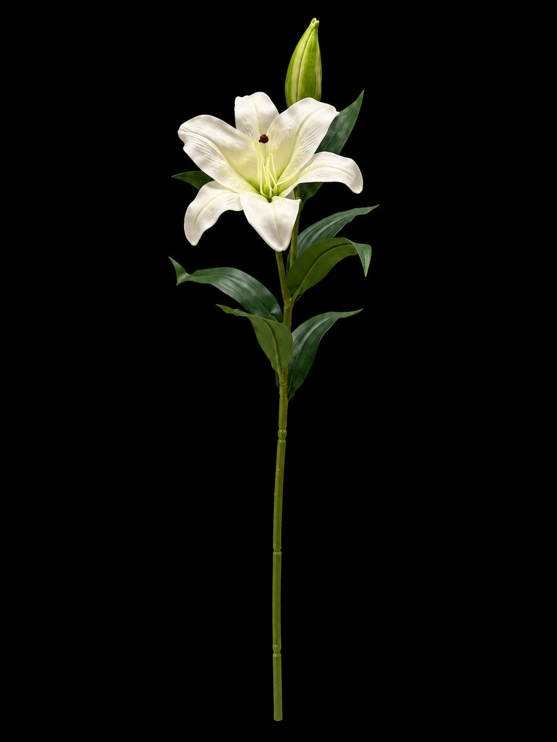 Tallo completo de lilium oriental artificial blanco de 80 cm con hojas verdes