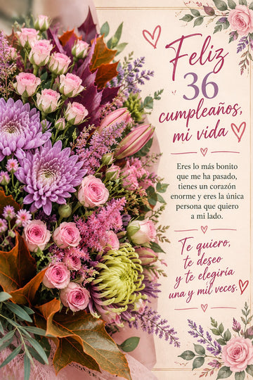 Pergamino diseño Ramo rosa y lila